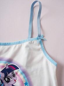 My Little Pony X SHEIN 女士可爱卡通字母和彩虹印花撞色蝴蝶结装饰文胸和平角裤套装 - 藍白色 - 查看 3
