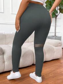 SHEIN PETITE CURVE 大码女式纯色基础日常打底裤 - 灰色 - 查看 3
