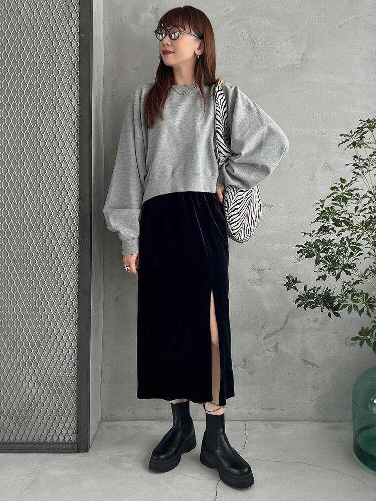 Tall Women's Velvet Fabric High Slit Skirt