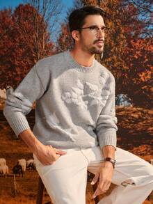 Manfinity CityGents 男士花卉图案休闲百搭圆领长袖套头卫衣 - 灰色 - 查看 4