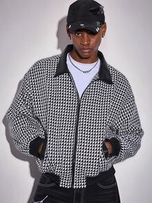 ROMWE MEN Street Life Men's Geometric Print Drop Shoulder Zip Front Casual Jacket - Multicolor - View 1