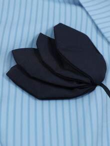 GlowEve CURVE 大码女式休闲/办公条纹3D立体花卉贴花装饰长袖衬衫，腰部系带，秋冬款 - 藍色 - 查看 5