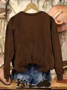 EMERY ROSE 女士雪人印花休闲宽松圆领卫衣 - 咖啡棕 - 查看 2