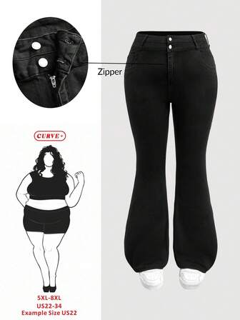 SHEIN CURVE+ Plusstorlek Dam Hög Midja Utsvängda Casual Mångsidiga Jeans