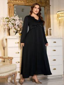 Modelyn Plus Size Women Elegant Cinched Waist Casual Dress - Black - View 4
