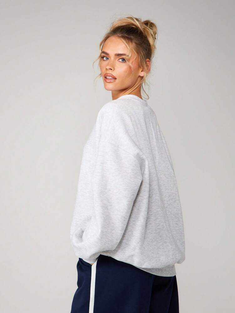 MISSGUIDED Women's Oversized Button Placket Detail Sweatshirt Casual Crew Neck Long Sleeve Pullover Top