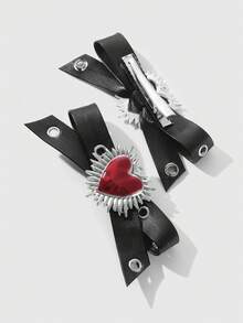 ROMWE Grunge Punk 2 chiếc kẹp tóc kiểu Y2K cổ điển, thanh lịch, punk gothic, bằng da đen, có hai lỗ thông hơi và nơ trang trí, thích hợp làm quà tặng cho chị em gái, bạn bè để đeo hàng ngày hoặc quà tặng ngày lễ, Halloween. - Màu đen - 15 - Xem 2