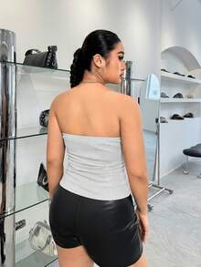 SHEIN EZwear 大码银色亮片褶皱抹胸上衣，女士加垫抹胸上衣，灰色抹胸上衣，性感秋冬、圣诞节、新年、感恩节、派对、婚礼、海滩、毕业典礼、时尚、优雅、休闲、外出、约会、预约、通勤 - 銀色 - 查看 3