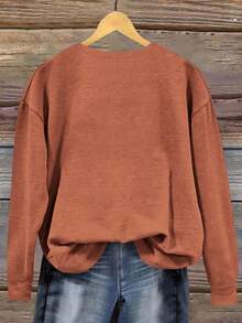 Men's Turkey Print Fashionable Crew Neck Pullover Sweatshirt - Orange - View 2