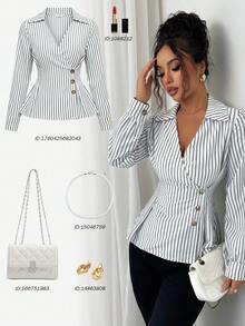 Franclia Women's Elegant Commuter Casual Striped Shirt