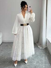 Modelyn Váy ren đen tương phản thời trang dành cho nữ - Màu be - Xem 2