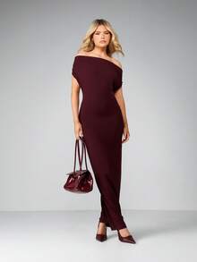 MISSGUIDED Burgundy Cowl Neck Sleeveless Maxi Dress Evening Formal Halter Drape Party Gown Christmas - Burgundy - View 1