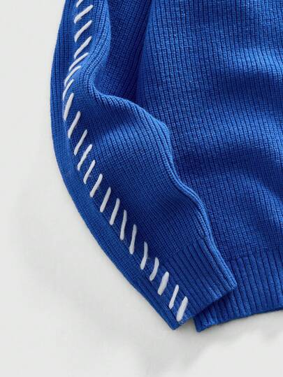 Street Life كنزة صوفية كاجوال بياقة طاقم وأكمام طويلة بفضفاضة للرجال، خريف/شتاء