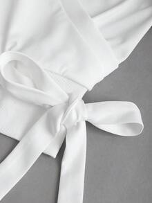 Sweetra Französischer Pendler Lässig Elegant Locker Sitzender V-Ausschnitt Langarm Schleife Pullover Sweatshirt Top, Herbst/Winter - Beige - Übersicht 6