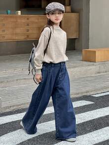 DAZY 少女褶皱阔腿宽松休闲百搭牛仔裤