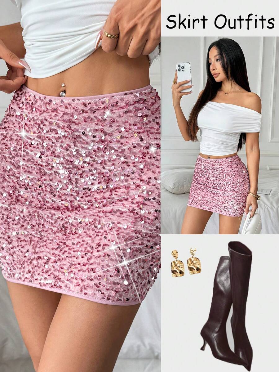 Chiquease Váy nhung đính sequin màu hồng có khóa kéo bên hông dành cho nữ, thích hợp cho các bữa tiệc, hộp đêm, đám cưới, ngày lễ tình nhân, Halloween, lễ hội âm nhạc và hòa nhạc, váy ngắn mới cho mùa xuân, mùa hè, mùa thu và mùa đông, lễ Giáng sinh, năm mới, lễ Tạ ơn, váy dự tiệc thanh lịch, váy dự tiệc cưới, váy dự tiệc cưới đính sequin màu hồng - Hồng - Xem 1