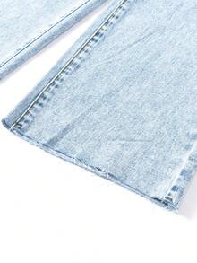 Jeans anchos y sueltos con bolsillos y dobladillo deshilachado para niñas preadolescentes, aptos para uso diario - Lavado ligero - Ver 7