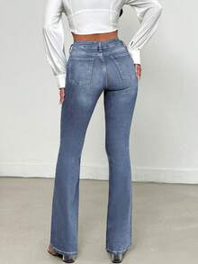 SHEIN Tall 98%Cotton Washed Slant Pocket Casual Flare Jeans - Light Wash - View 2