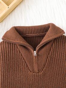 PrepCrw 男童宽松翻领半拉链长袖毛衣，适合圣诞节、感恩节和冬季穿着。 - 棕色 - 查看 3