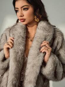 Lyxana Women's Turndown Collar Long Sleeve Faux Fur Short Jacket - Brown - View 7