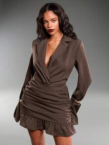 Normani Women's Elegant Solid Color Ruched Commuter Dress