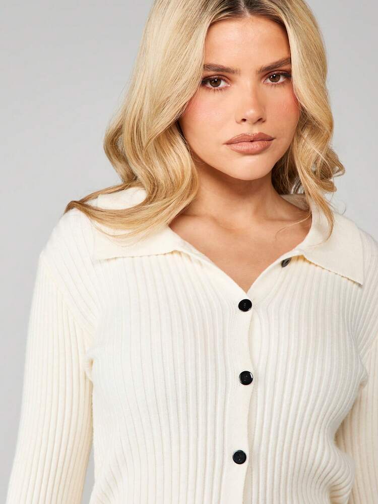 MISSGUIDED Ribbed Knit Button Front Cardigan Long Sleeve Longline Top Fall Winter Layering Essential