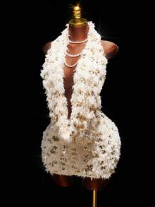 Amplova Váy ngắn hở lưng cổ yếm màu trơn gợi cảm không tay cho nữ - Màu be - Xem 4