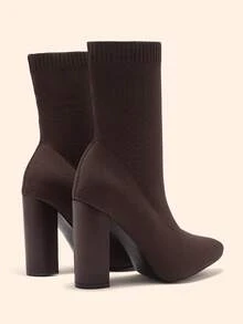 CUCCOO BASICS بوت نسائية ذات كعب عالي وأصبع مدبب للارتداء اليومي، تصل إلى منتصف الساق - قهوة بني - مشاهدة 5
