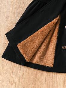 SHEIN 女童卡其色保暖连帽双排扣时尚外套，适合日常休闲穿着 - 黑色 - 查看 8