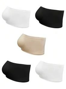 Snug Zone 5pcs Plus Size Women's Solid Color Pleated Bandeau Bra & Wireless Bra Set