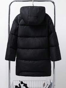 SHEIN 青少年男童时尚百搭纯色连帽衫，冬季 - 黑色 - 查看 6