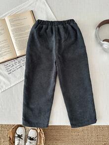 LMoss Kids LMoss 男童针织纯色字母宽松休闲裤，冬季服装，黑色裤子，秋季，舒适的秋冬款式，秋冬服装