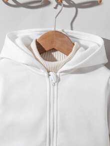 SHEIN 儿童休闲夹克 Wtt 官方网站，男童冬季外套，连帽拉链卫衣，学校，基本款上衣，冬季上衣，适合春季、夏季、秋季、冬季学校、花园、海滩、生日 - 白色 - 查看 3