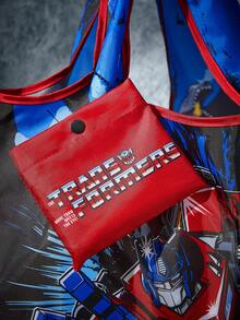 Transformers X SHEIN 1pc Cute Cartoon Character Printed Foldable Polyester Tote Bag, Handbag With Attached Pouch On Carabiner, Autobots,Gift Ideas - Multicolor - View 5