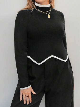 SHEIN Privé Plus Size Women Elegant Fitted Pullover Sweater With Unique Hem Design