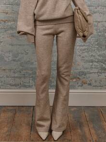 MUSERA High Rise Knit Ribbed Waistband Flared Trouser Y2k Spring Casual Cute 90's Sun Airport Holiday Fall Autumn Winter Everyday Christmas Work Office Thanksgiving Chic