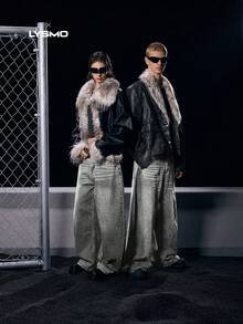 NEON BLANC Men's Street Fashion Woven Long Baggy Distressed Jeans