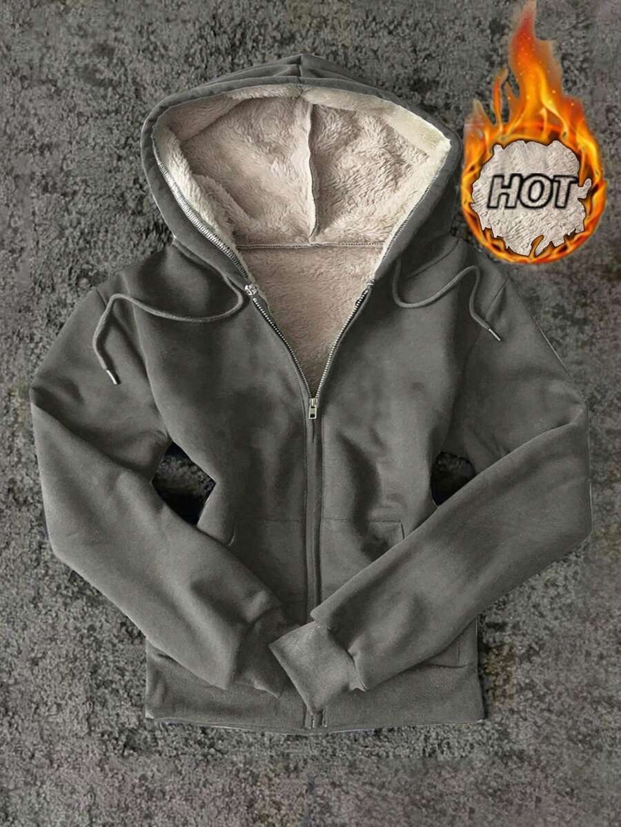 INAWLY New Solid Color Zipper Hooded Casual Women Jacket Sweatshirt - Grey - View 1