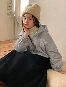 DAZY Tween Girls Lace Patchwork Hooded Fleece Sweatshirt, Fall - Grey - View 7