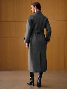 MOTF PREMIUM 羊毛双排扣束带大衣 - 深灰色 - 查看 4