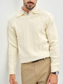 Manfinity CityGents 男士休闲高领长袖毛衣，秋冬季 - 杏色 - 查看 6