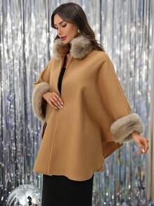 Ellevyn Women's Elegant & Refined Hooded Overcoat, Autumn/Winter Christmas For Women Winter For Women Cozy Fall And Winter For Women New Year Thanksgiving For Women Elegant Party - Khaki - View 14