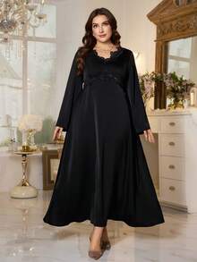 Modelyn Plus Size Women Elegant Cinched Waist Casual Dress - Black - View 1