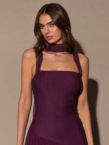 SHEIN BAE Váy xếp nếp lệch eo dành cho nữ, màu đỏ rượu, thích hợp cho tiệc cocktail, buổi hẹn hò lãng mạn, tiệc trang trọng, đám cưới, phù dâu, váy dạ hội, Halloween, ngày lễ Giáng sinh, ngày lễ tình nhân - Màu Đỏ Sâu - Xem 6