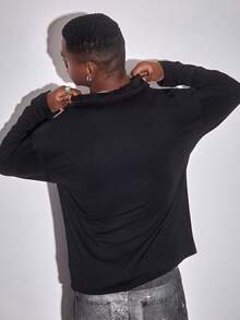 ROMWE MEN Goth Men's Cross Pattern Long Sleeve Casual Polo Shirt - Black - View 3