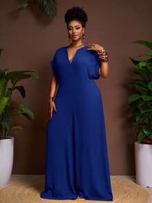 Veslaya 2025 Nouvelle combinaison courte vintage à col en V de couleur chocolat pour femmes grandes tailles, été