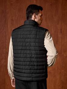 Officeau 1pc Men's Sleeveless Jacket, Stand Collar, Warm & Fashionable Versatile Outerwear, Autumn/Winter, Old Money - Black - View 2