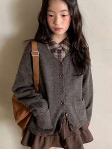 Dazy Kids Tween Girls V-Neck Solid Color Cardigan