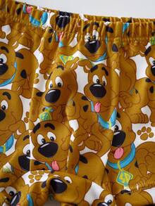 SCOOBY-DOO X SHEIN 男童可爱卡通狗彩色字母印花撞色包边内衣背心和短裤套装 - 白色 - 查看 5