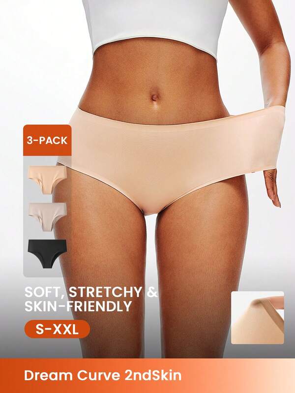 LUVLETTE Set de 3 paquetes de bragas de mujer de cintura media sin marcas, estilo cheeky, de microfibra básica